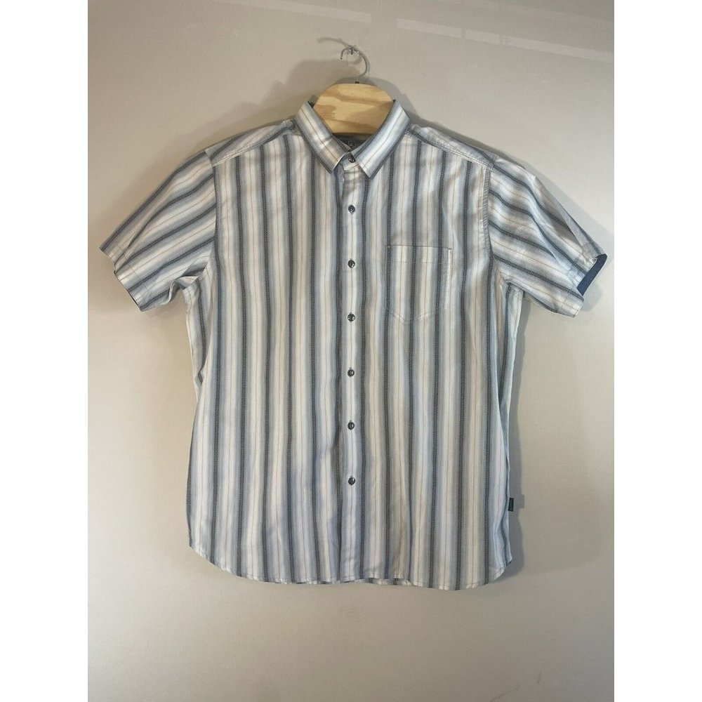 Kuhl Shirt Mens Large Blue Striped Button Up Short Sleeve Hiking Outdoors